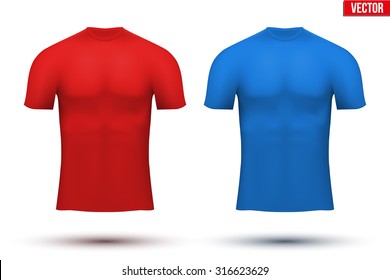 Base layer compression t-shirt. Sample typical technical illustration. Red and blue color. Vector Illustration isolated on white background