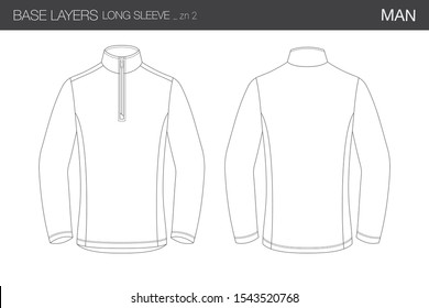 Base Layer Long Sleeved Male Zip Neck Technical Vectorial Template