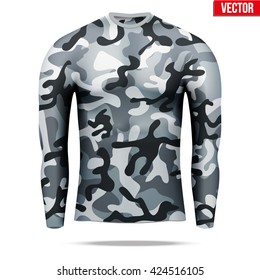 Base layer underwear compression shirt with long sleeve of thermal fabric in city camouflage style. Sample typical technical illustration.  Vector Illustration isolated on white background