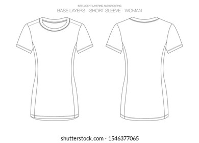 Base Layer Vector Illustration. Outlines, Stitches and Isolated Background for Technical Design and Mockup