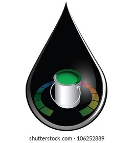 Base paints - oil. A drop of oil from an open tin of paint. Vector illustration.