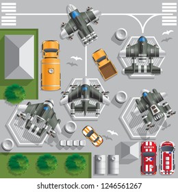 Base of space ships. Vector illustration. View from above.