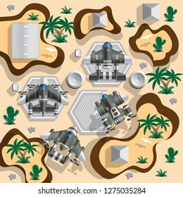 Base of space ships. Vector illustration. View from above.