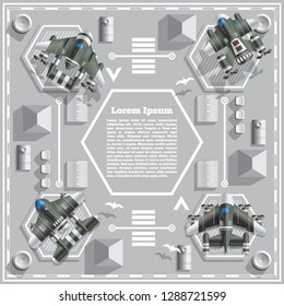 Base of space ships. Vector illustration. View from above.