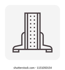 Base support vector icon. Also call leg, bracket, clamp, holder, floor mounted. Include caster wheel. Part of office desk partition, screen stand, wall panel, acrylic cubicle, desk divider. 64x64 px.