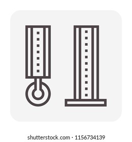 Base support vector icon. Also call leg, bracket, clamp, holder, floor mounted. Include caster wheel. Part of office desk partition, screen stand, wall panel, acrylic cubicle, desk divider. 64x64 px.