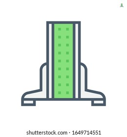 Base support vector icon. Also call leg, bracket, clamp, holder, floor mounted. Include caster wheel. Part of office desk partition, screen stand, wall panel, acrylic cubicle, desk divider. 64x64 px.