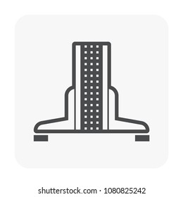 Base support vector icon. Also called leg, bracket, clamp, holder or floor mounted. For office desk partition, screen stand, wall panel, acrylic cubicle and desk divider to divide interior room space.