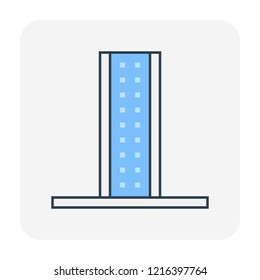 Base support vector icon. Also called leg, bracket, clamp, holder or floor mounted. For office desk partition, screen stand, wall panel, acrylic cubicle and desk divider to divide interior room space.
