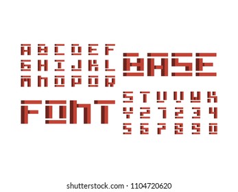 Base volume font. Vector alphabet letters and numbers. Typeface design.
