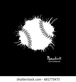 Baseball, Abstract ball on black background. Dirty artistic design elements. Vector illustration on a T-shirt, poster, flyer, sports cover. Sketch, spray, splash, hand drawing. Grunge style.