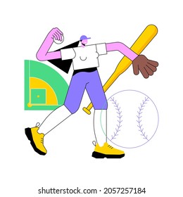 Baseball abstract concept vector illustration. Sport game, professional pitcher, athletic stadium, grass field, champion team, player uniform, sports betting competition, ticket abstract metaphor.