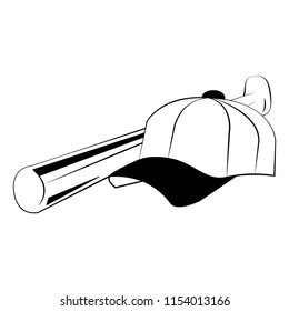 Baseball aht and bat in black and white