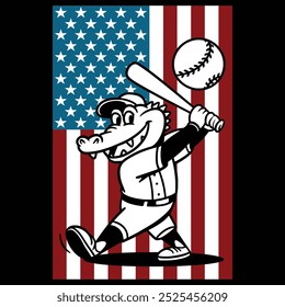 Baseball Alligator American Flag Patriotic Camiseta