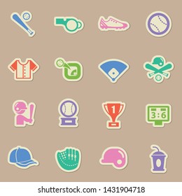 baseball american sport color sticker vector icons. baseball paper labels with transparent shadow on beige background for web, mobile and user interface design