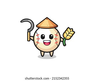 baseball Asian farmer holding paddy , cute design