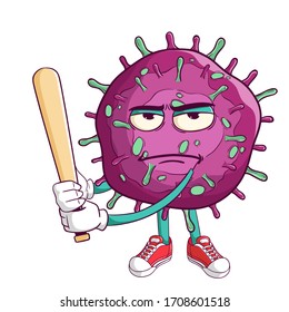 baseball athlete of corona virus covid-19 cartoon character with funny bad mood expression