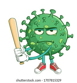 baseball athlete of coronavirus cartoon character with funny bad mood expression
