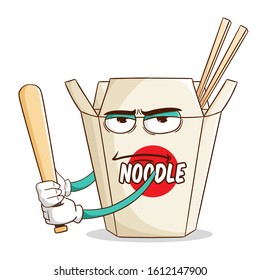baseball athlete of instant cup noodle cartoon character with funny bad mood expression