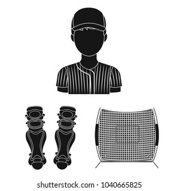 Baseball and attributes black icons in set collection for design.Baseball player and equipment vector symbol stock web illustration.