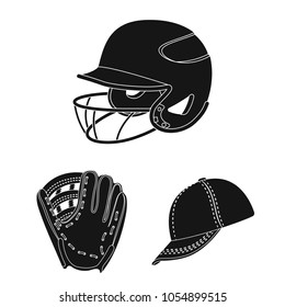 Baseball and attributes black icons in set collection for design.Baseball player and equipment vector symbol stock web illustration.