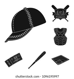 Baseball and attributes black icons in set collection for design.Baseball player and equipment vector symbol stock web illustration.