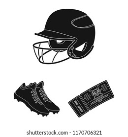 Baseball and attributes black icons in set collection for design.Baseball player and equipment vector symbol stock web illustration.