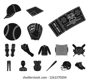 Baseball and attributes black icons in set collection for design.Baseball player and equipment vector symbol stock web illustration.