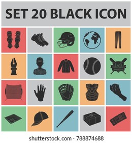 Baseball and attributes black icons in set collection for design.Baseball player and equipment vector symbol stock web illustration.