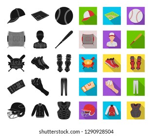 Baseball and attributes black,flat icons in set collection for design.Baseball player and equipment vector symbol stock web illustration.