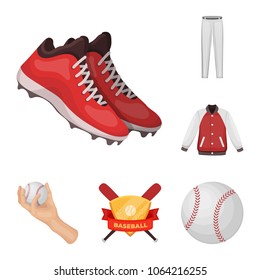 Baseball and attributes cartoon icons in set collection for design.Baseball player and equipment vector symbol stock web illustration.
