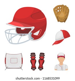 Baseball and attributes cartoon icons in set collection for design.Baseball player and equipment vector symbol stock web illustration.