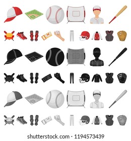Baseball and attributes cartoon icons in set collection for design.Baseball player and equipment vector symbol stock web illustration.