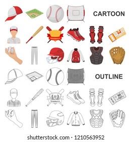 Baseball and attributes cartoon icons in set collection for design.Baseball player and equipment vector symbol stock web illustration.