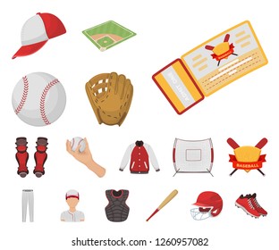 Baseball and attributes cartoon icons in set collection for design.Baseball player and equipment vector symbol stock web illustration.