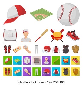 Baseball and attributes cartoon,flat icons in set collection for design.Baseball player and equipment vector symbol stock web illustration.