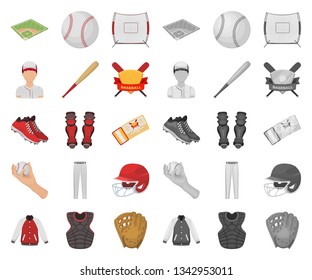 Baseball and attributes cartoon,mono icons in set collection for design.Baseball player and equipment vector symbol stock web illustration.