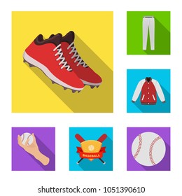 Baseball and attributes flat icons in set collection for design.Baseball player and equipment vector symbol stock web illustration.