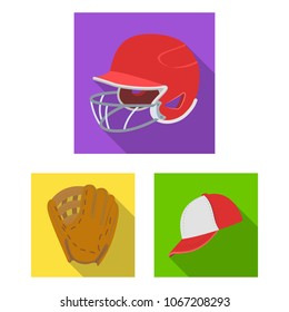 Baseball and attributes flat icons in set collection for design.Baseball player and equipment vector symbol stock web illustration.