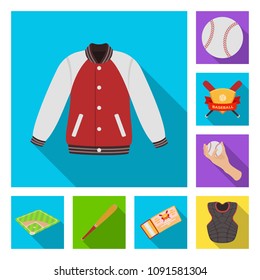 Baseball and attributes flat icons in set collection for design.Baseball player and equipment vector symbol stock web illustration.