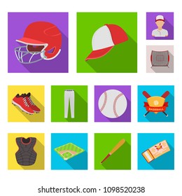 Baseball and attributes flat icons in set collection for design.Baseball player and equipment vector symbol stock web illustration.