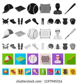 Baseball and attributes flat icons in set collection for design.Baseball player and equipment vector symbol stock web illustration.