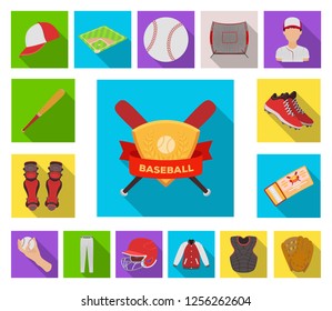 Baseball and attributes flat icons in set collection for design.Baseball player and equipment vector symbol stock web illustration.