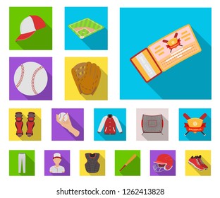 Baseball and attributes flat icons in set collection for design.Baseball player and equipment vector symbol stock web illustration.