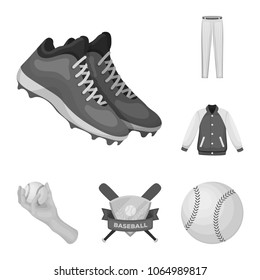 Baseball and attributes monochrome icons in set collection for design.Baseball player and equipment vector symbol stock web illustration.