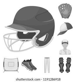 Baseball and attributes monochrome icons in set collection for design.Baseball player and equipment vector symbol stock web illustration.