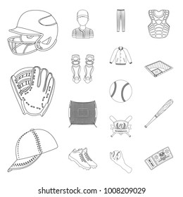 Baseball and attributes outline icons in set collection for design.Baseball player and equipment vector symbol stock web illustration.