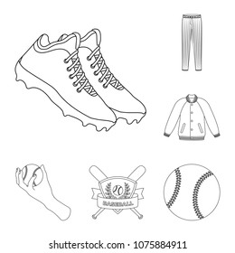 Baseball and attributes outline icons in set collection for design.Baseball player and equipment vector symbol stock web illustration.
