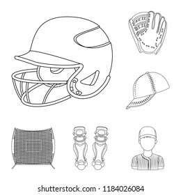 Baseball and attributes outline icons in set collection for design.Baseball player and equipment vector symbol stock web illustration.
