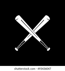 Baseball Ba Cross Flat Icon On Black Background
